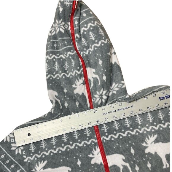 Tipsy Elves One-Piece Adult L Grey Fair Isle Reindeer Hooded Christmas Pajamas - Picture 9 of 11